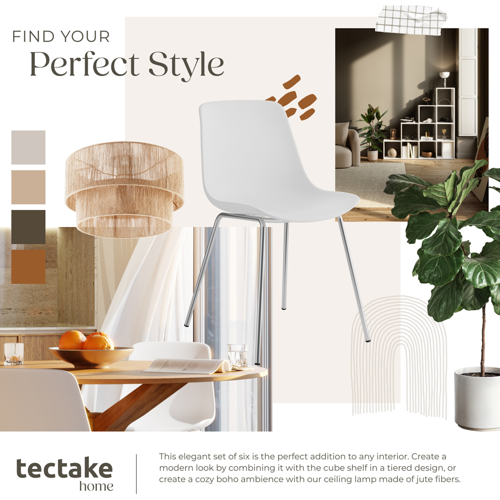 tectake Mave Set of 6 White and Chrome Dining Chair Image 7