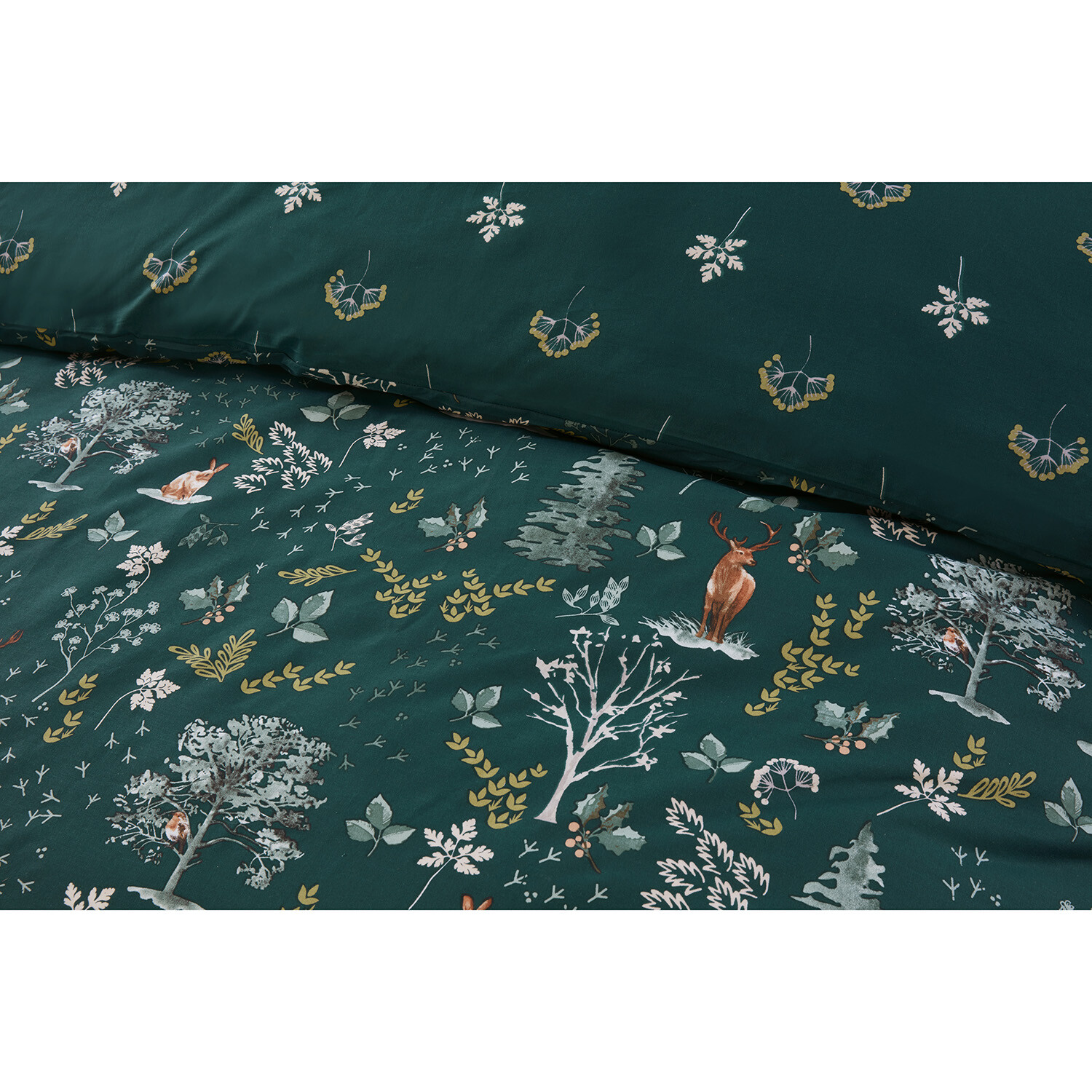 Snowy Forest Duvet Cover and Pillowcase Set - Emerald Green / Double Image 4