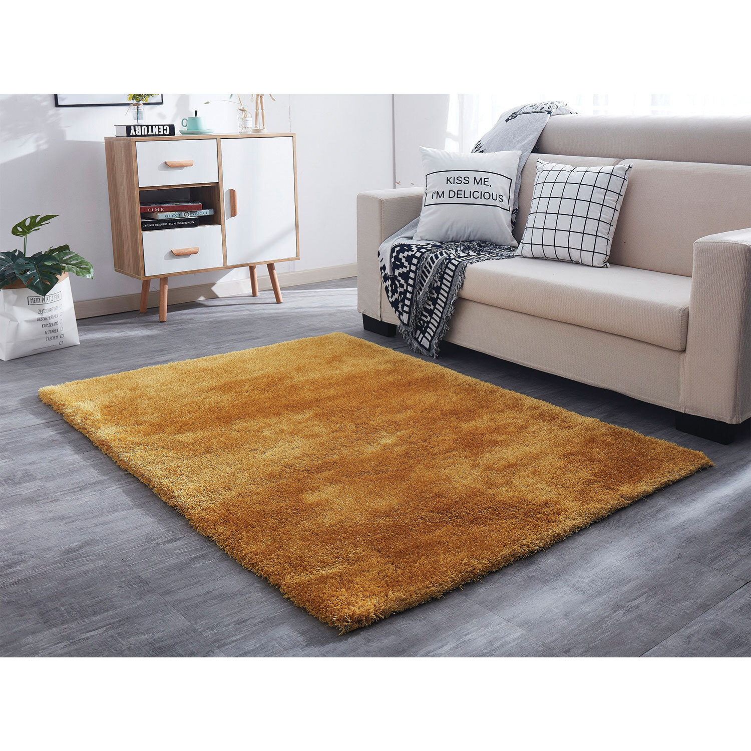 Ochre Shaggy Rug 150 x 90cm Image 2