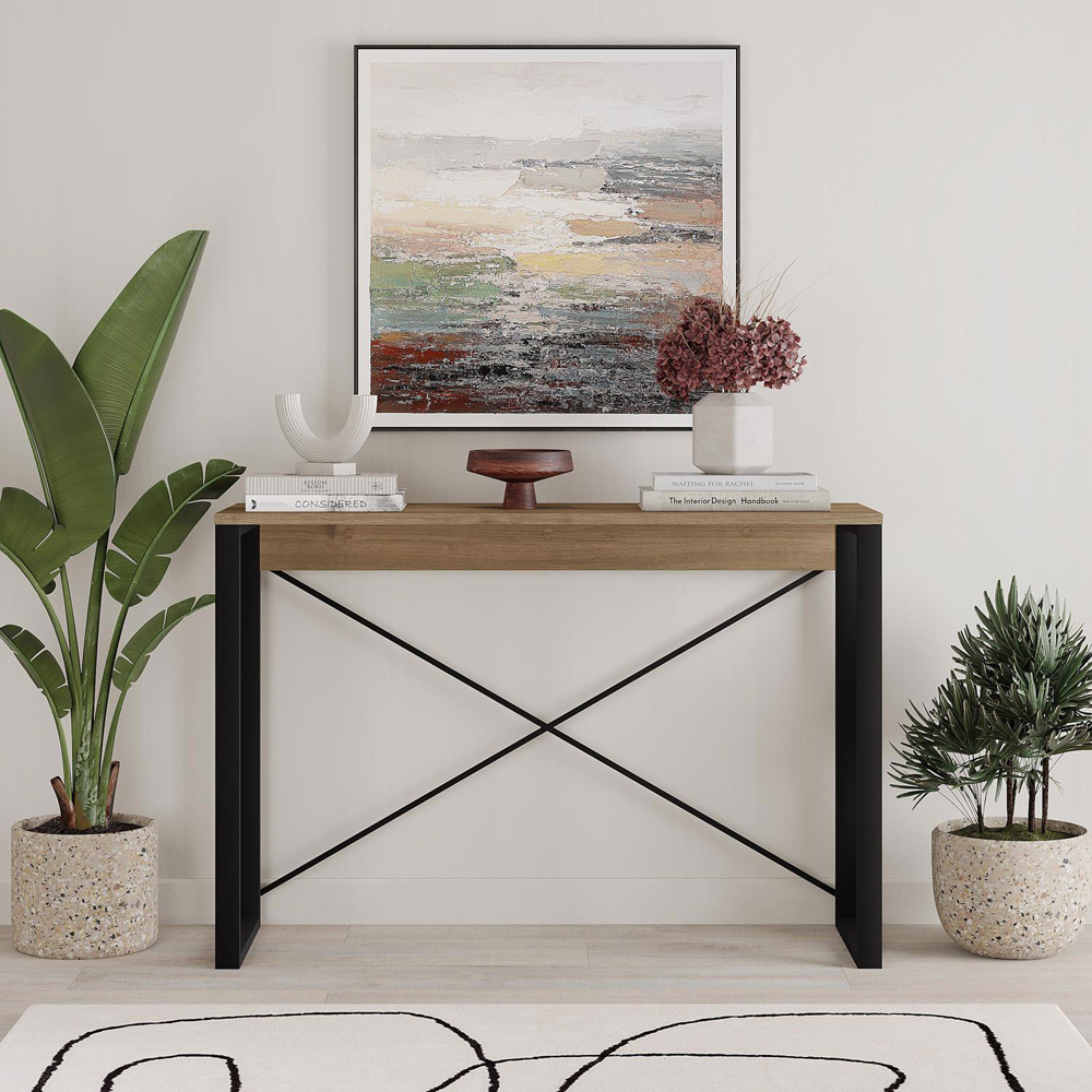 FWStyle Dark Oak Modern Entryway Tall Console Table Image 4