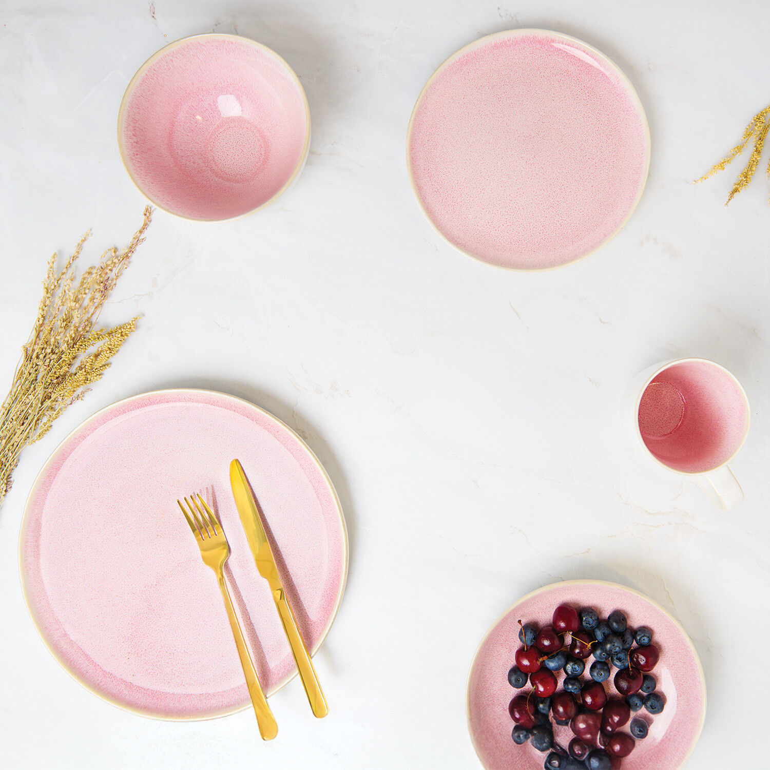 12 Piece Reactive Glaze Dinner Set Pink Image 2