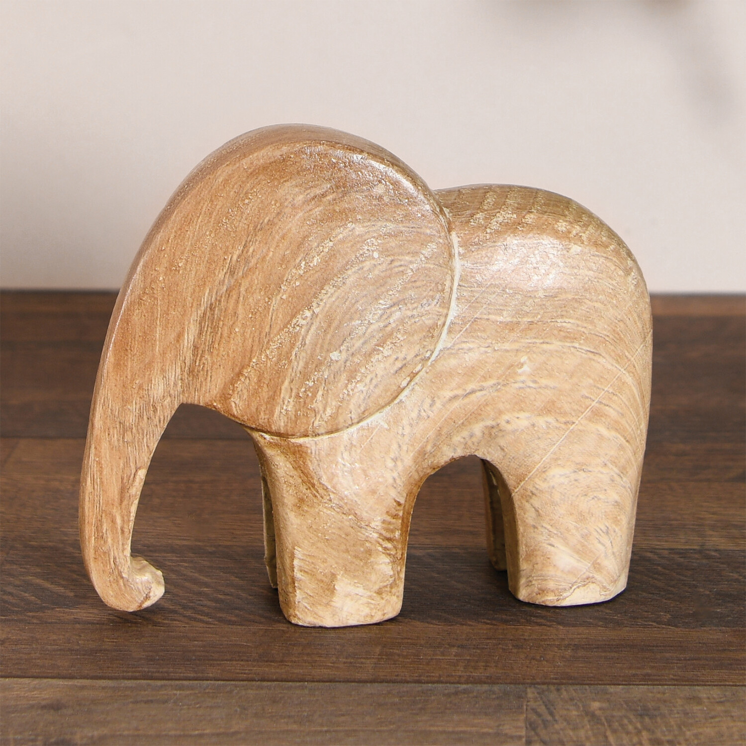 Set of 2 Wood Effect Elephant Ornaments Natural Image 3