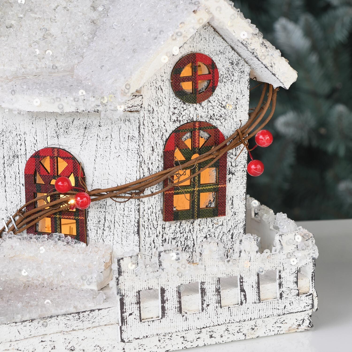 Whimsical Cheer White and Tartan LED Church Christmas Decoration Image 8