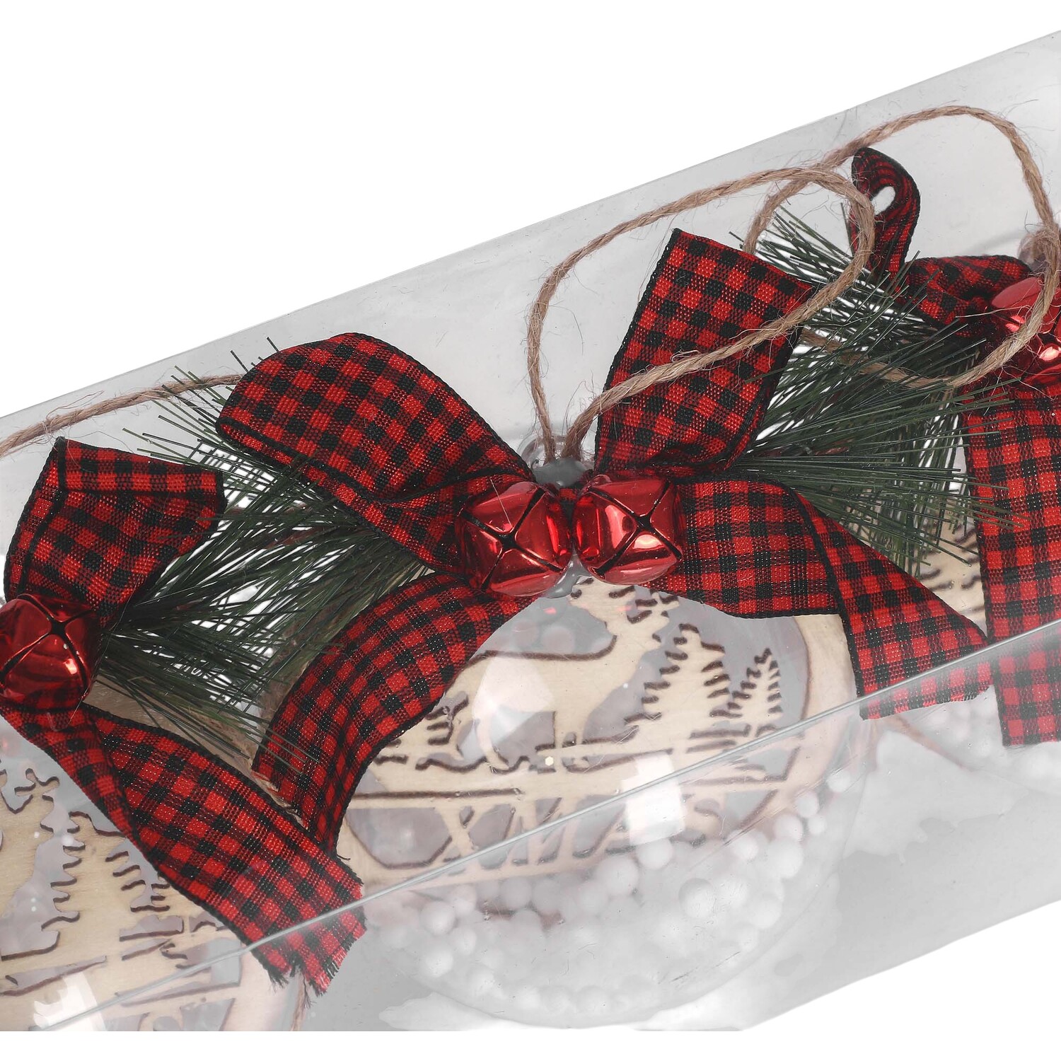 Set of 3 Snow Filled Scandi Baubles Natural Image 4