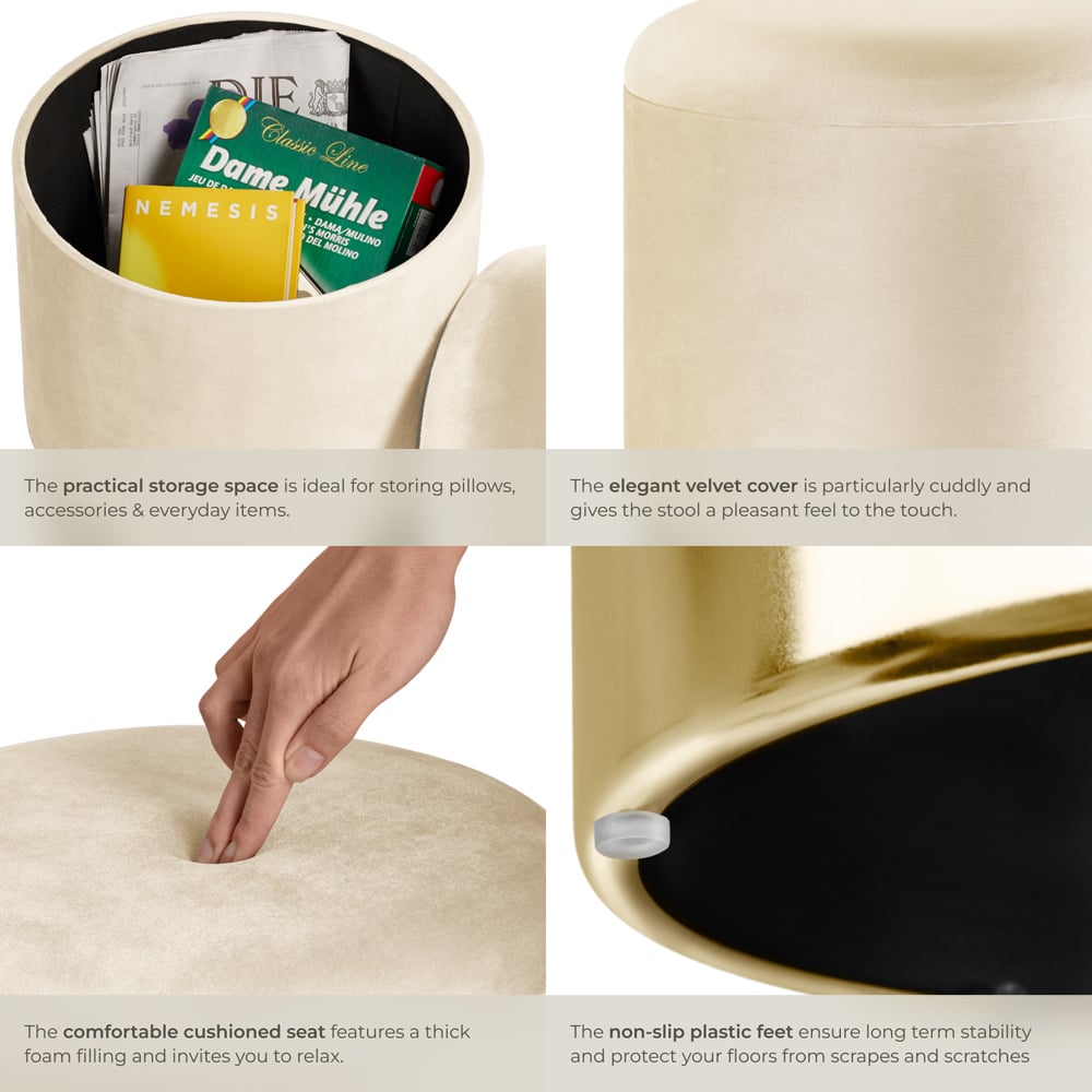 tectake Sarina Cream Padded Round Storage Stool Image 4