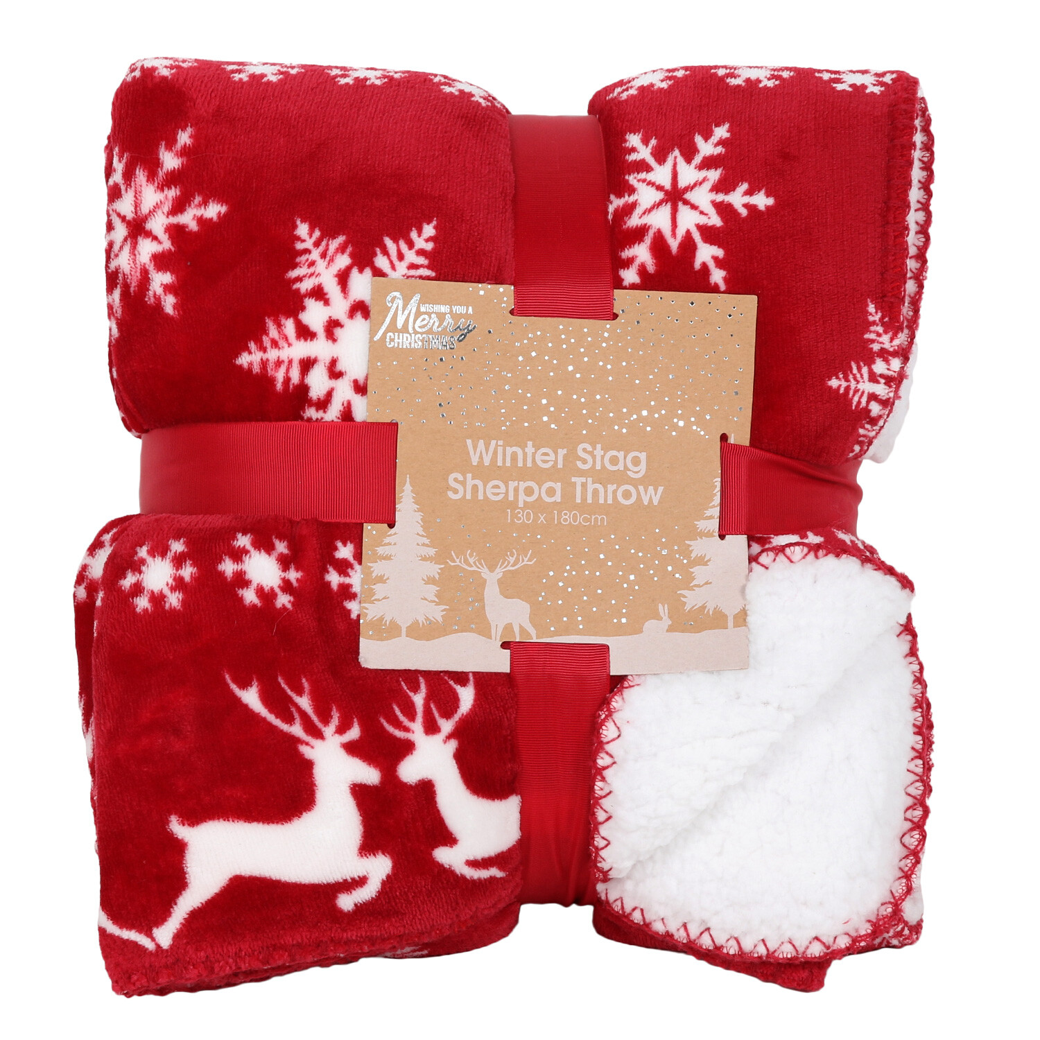 Winter Stag Sherpa Red Throw Image 2