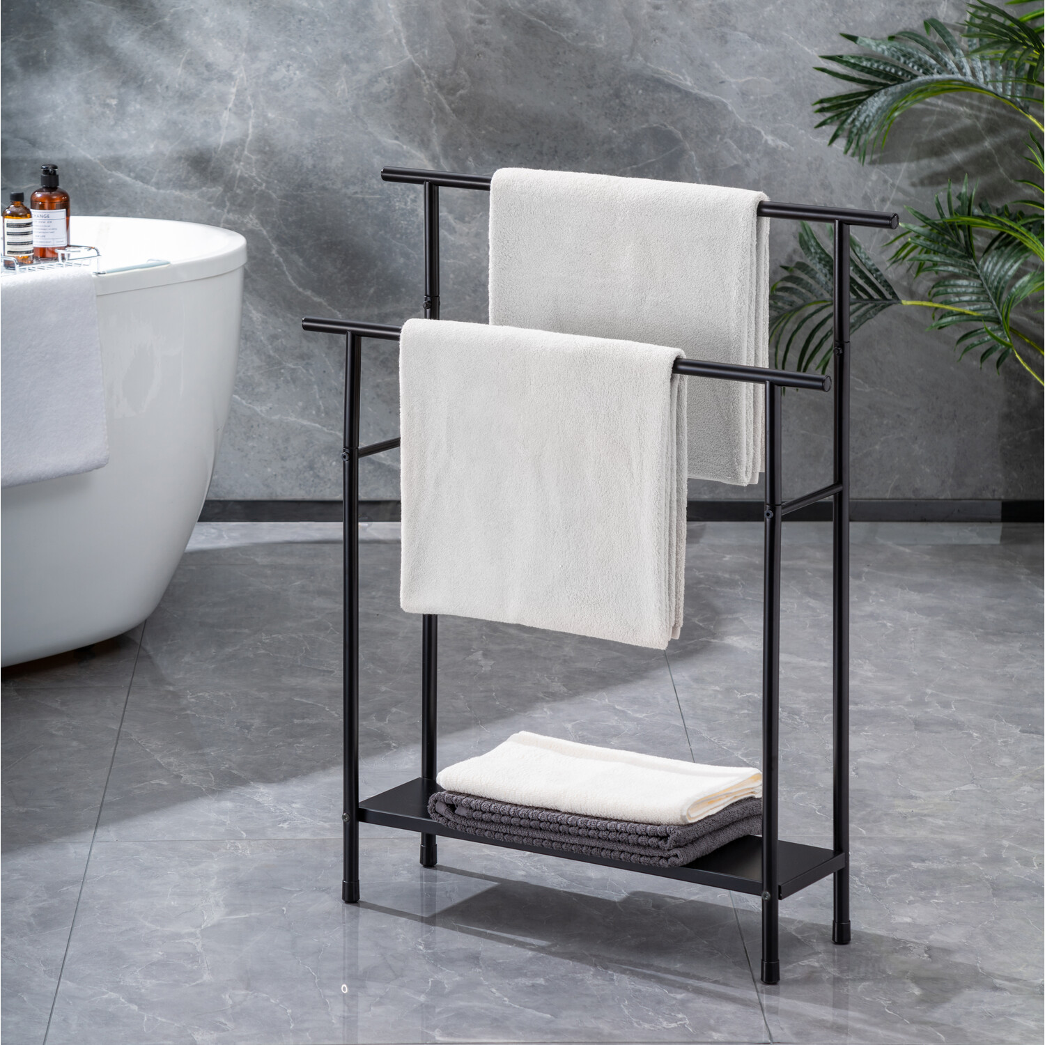 Brooklyn 2 Tier Towel Rack Stand - Black Image 2