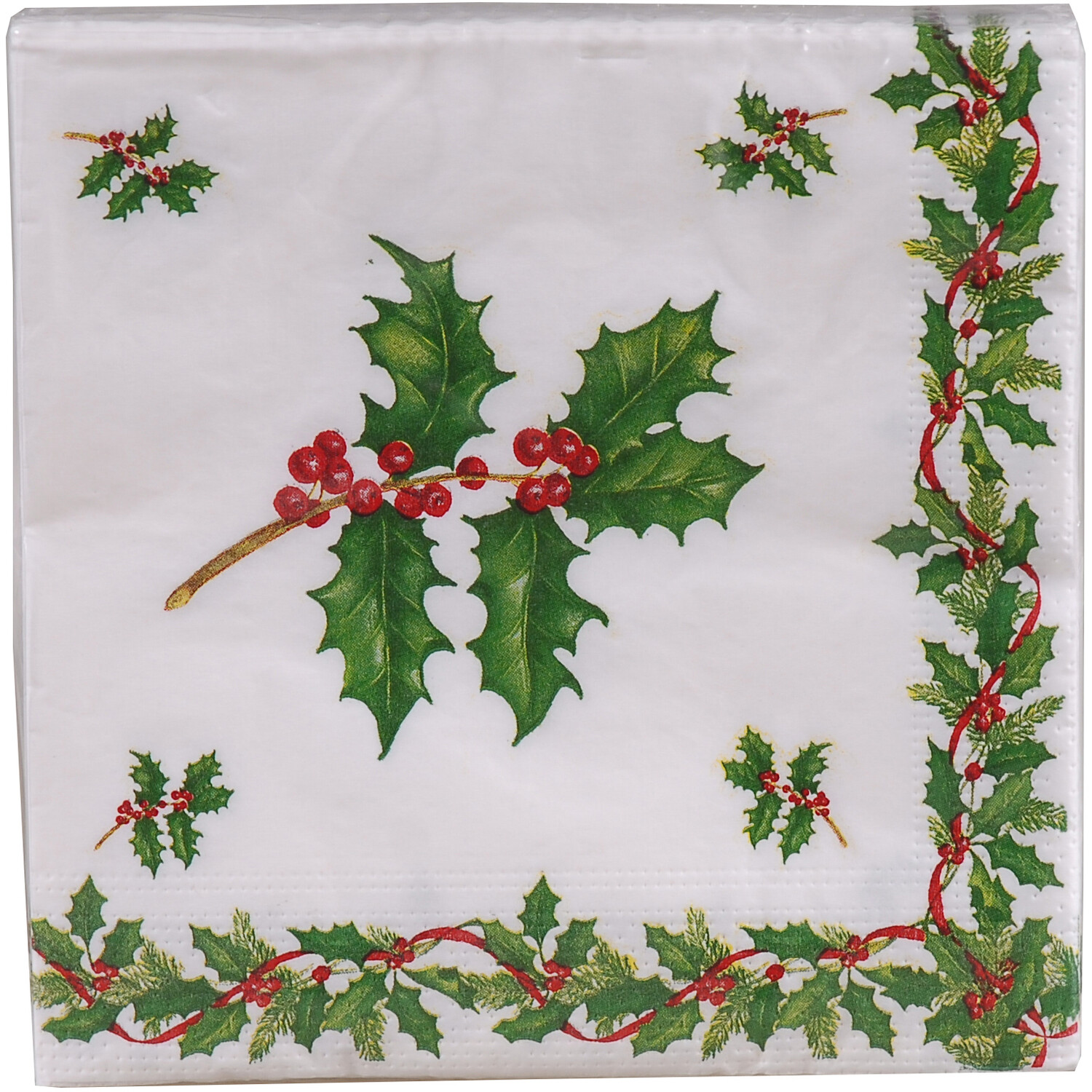 Set of 20 Merry Christmas or Holly Napkins Multicolour Image 1