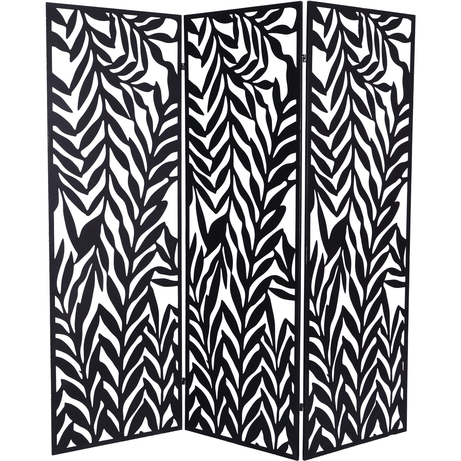 Ornate Willow Leaf Pattern Folding Screen Black Image 2