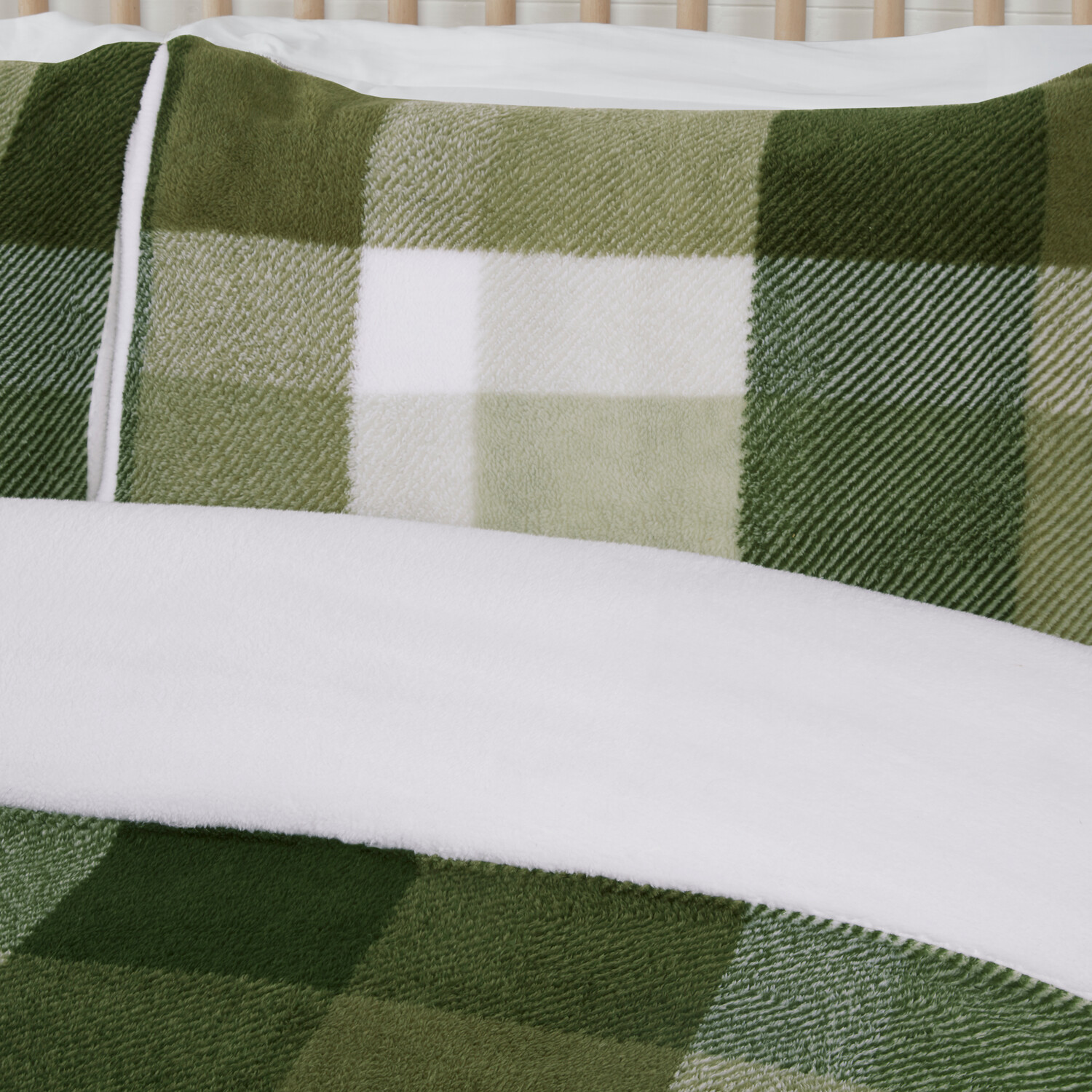 Teddy Fleece Check Duvet Set Green King Image 3