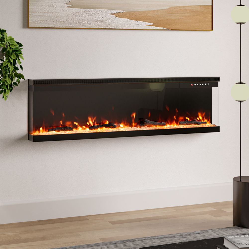 Living and Home 60 Inch 3 Side Electric Fireplace Wall Inset or Freestanding 12 Flame Colours with Remote Control Image 7