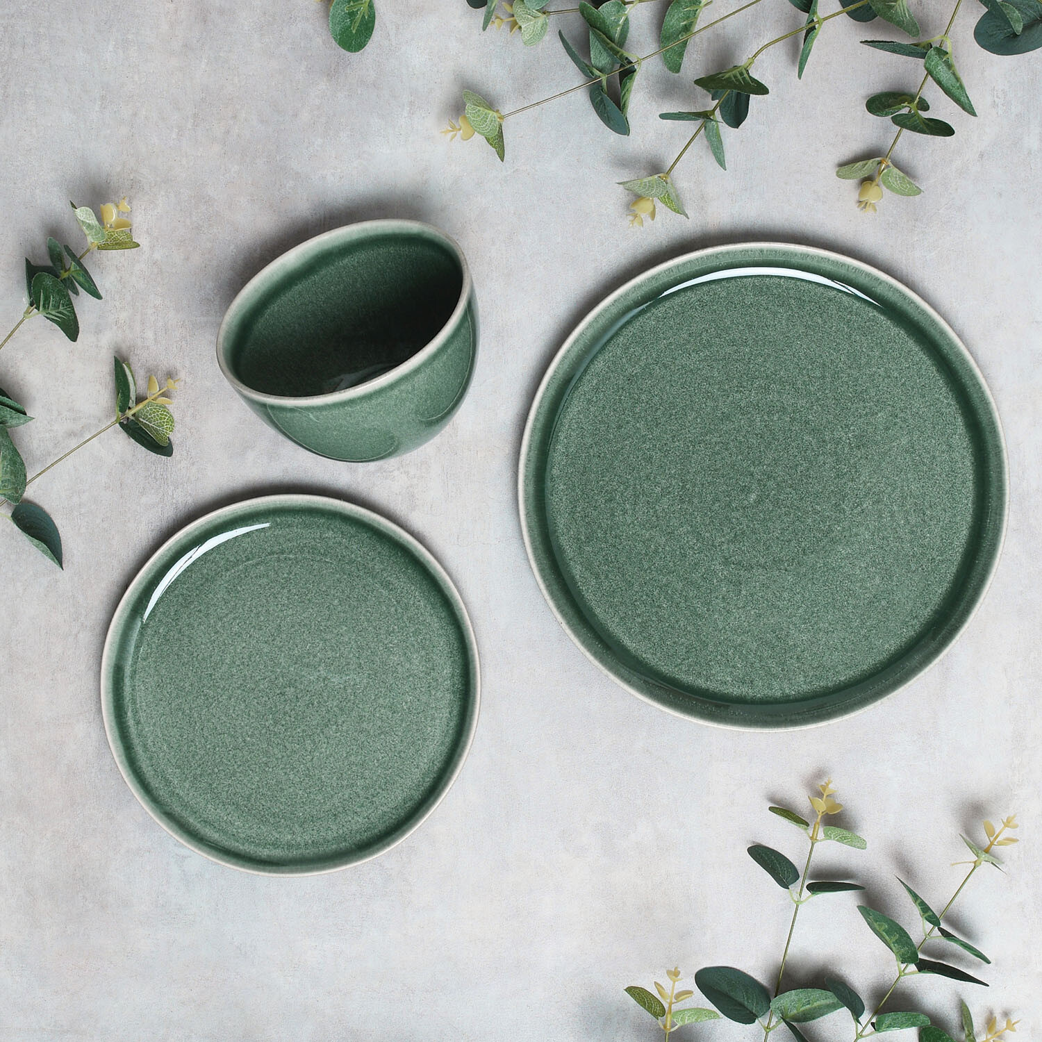 12 Piece Reactive Glaze Dinner Set - Green Image 2