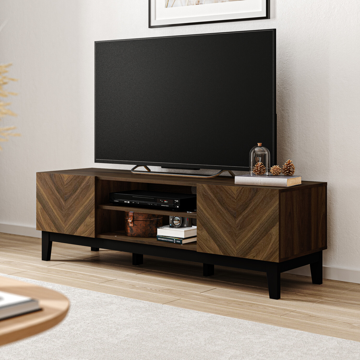 Camborne 2 Door 2 Shelf Brown TV Unit Image 2