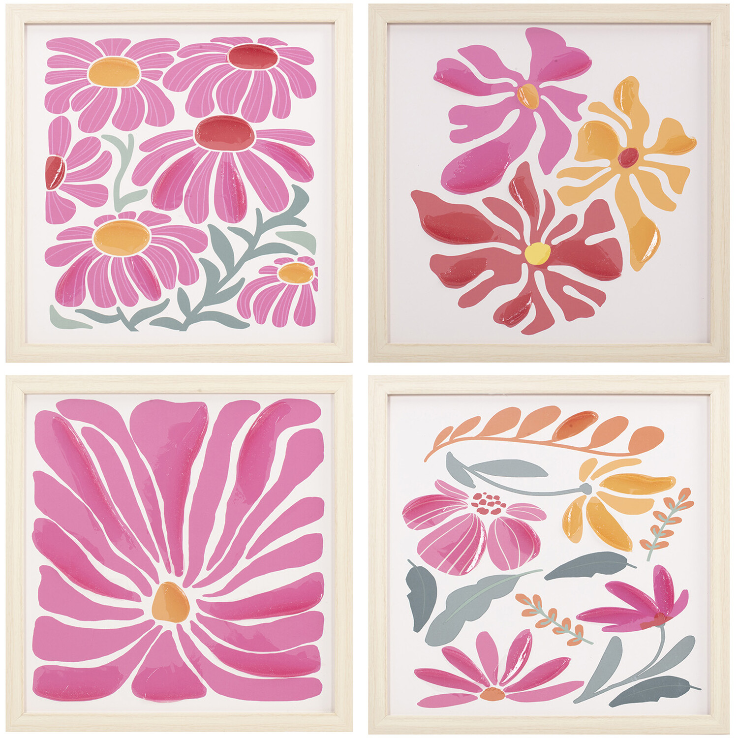 Set of 4 Bright Florals Canvases - Pink Image 5
