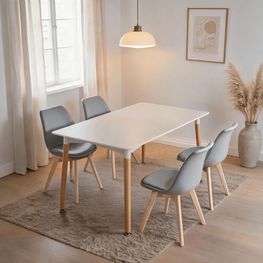 Home Source Braga 4 Seater White Dining Table with Grey Lisbon Chairs Image 4