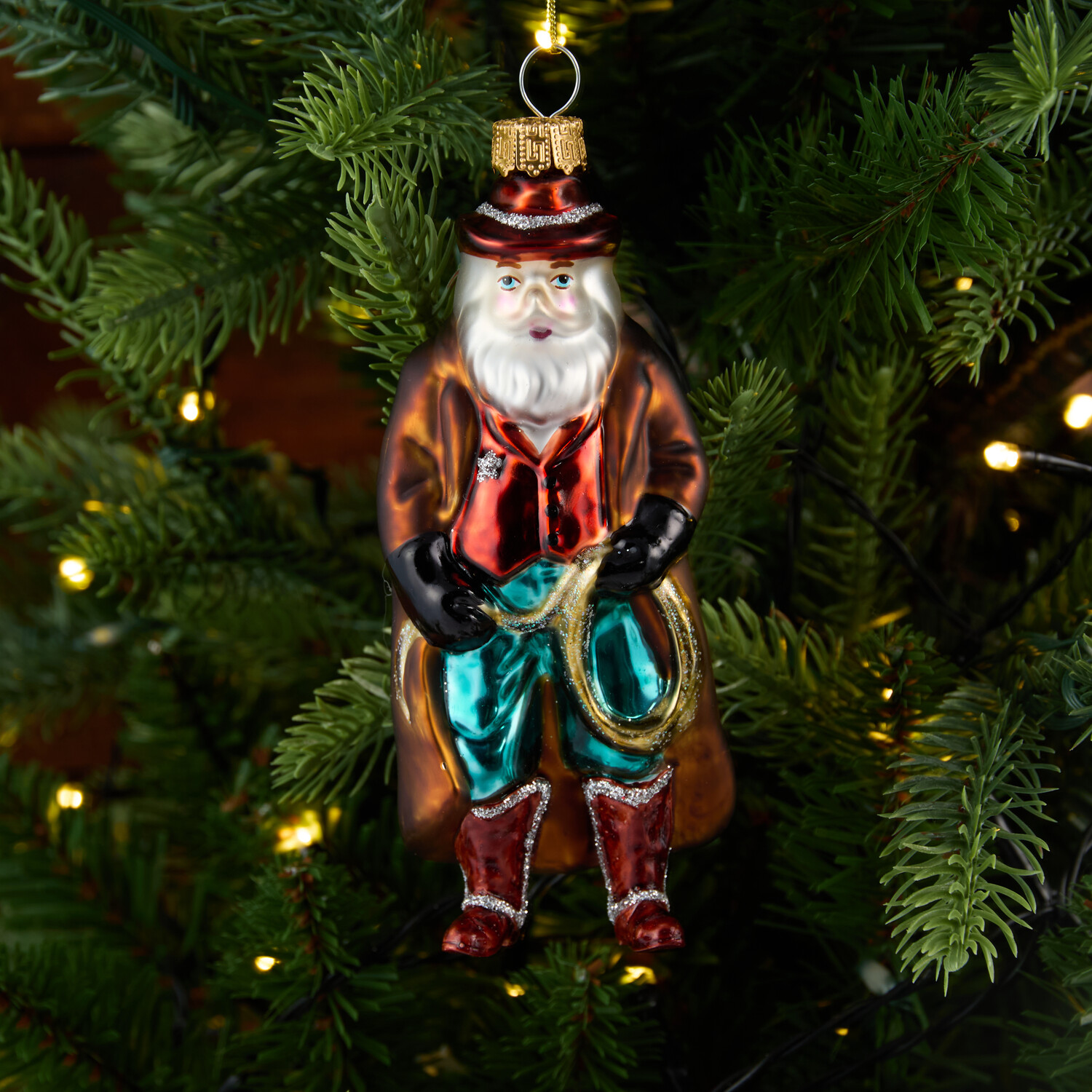 Cowboy Santa Glass Hanging Decoration Image 3