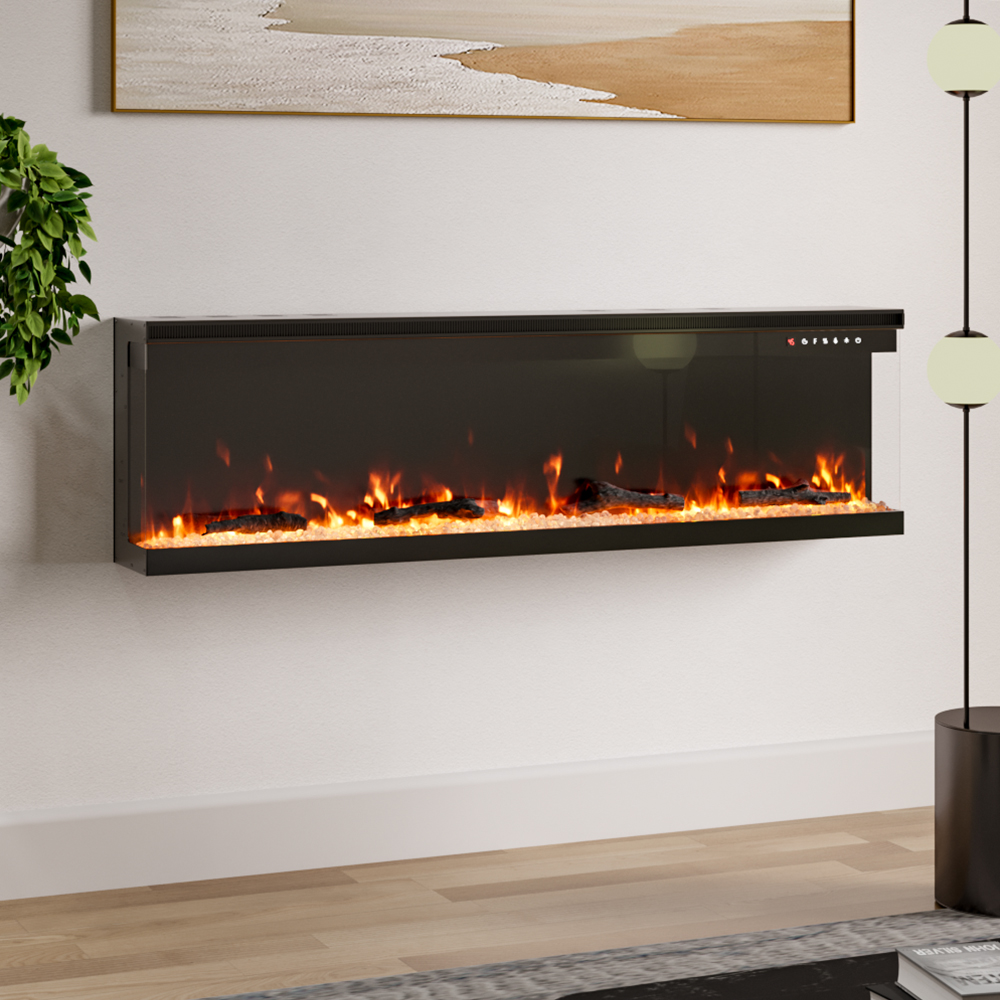 Living and Home 60 Inch 3 Side Electric Fireplace Wall Inset or Freestanding 12 Flame Colours with Remote Control Image 5