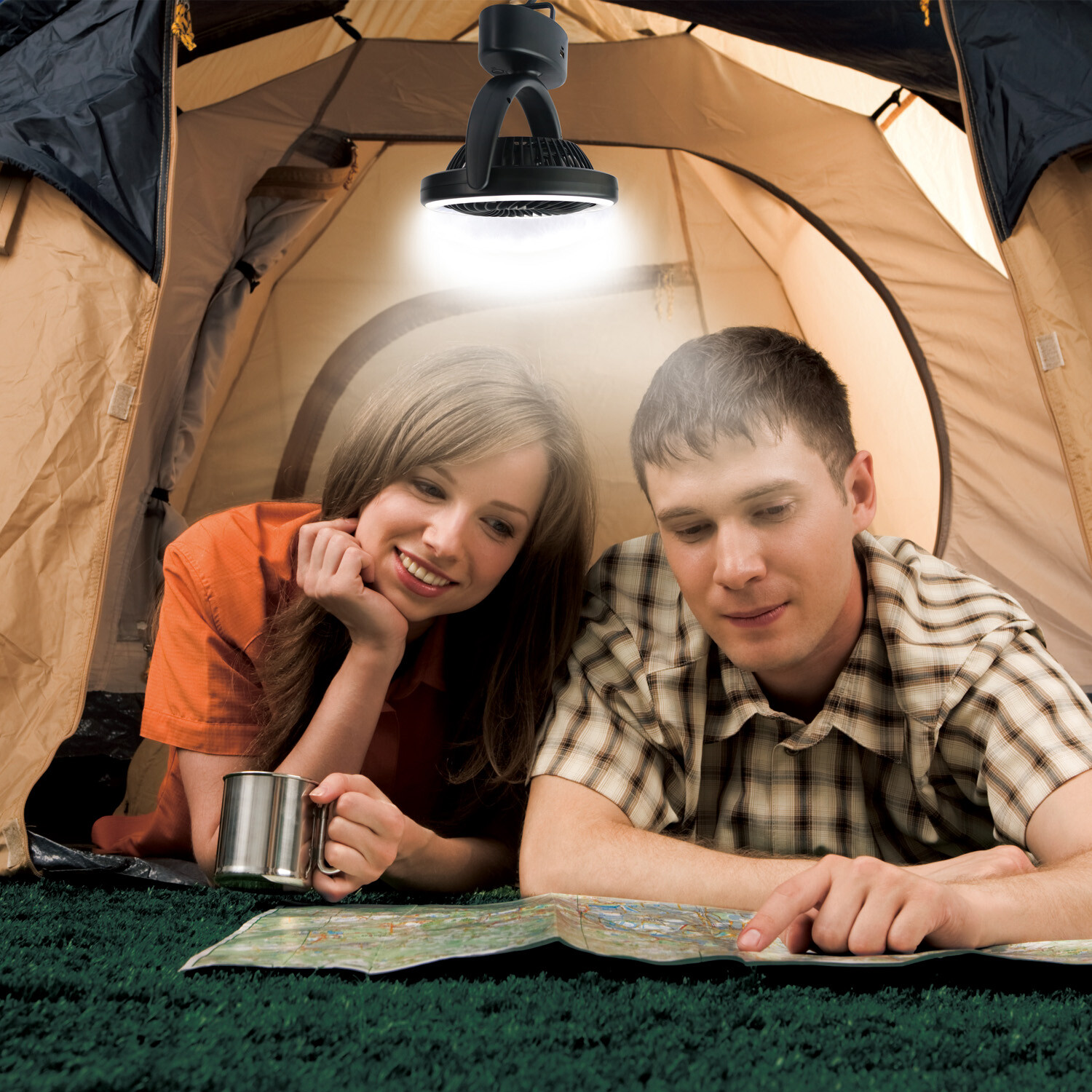 LED Camping Light and Fan Black Image 2