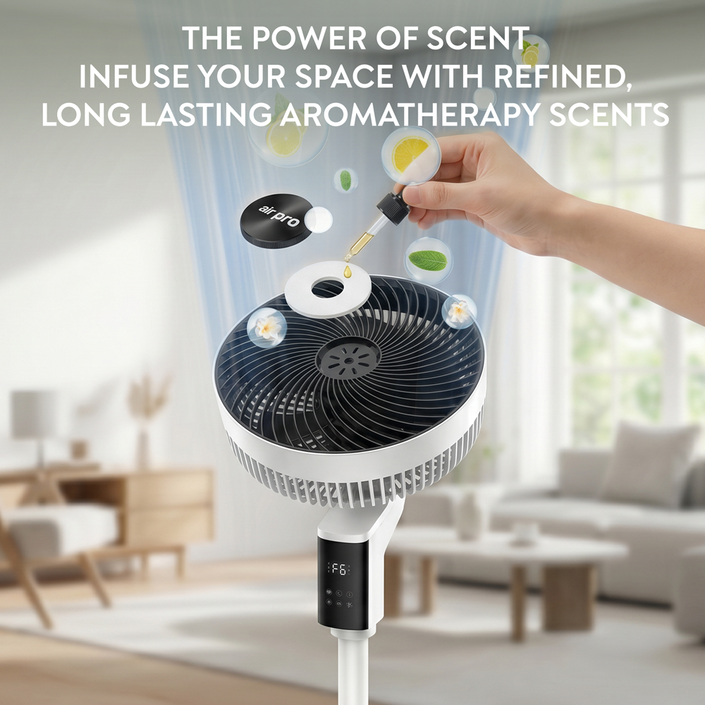 Air Pro White Black SmartVoice 3D Oscillating Height Adjustable Pedestal Fan with Remote 12 inch Image 8