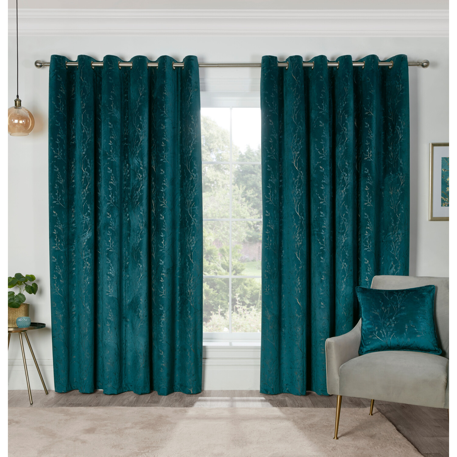 Divante Avery Velvet Eyelet Curtains - Teal / 137cm / 168cm Image 1