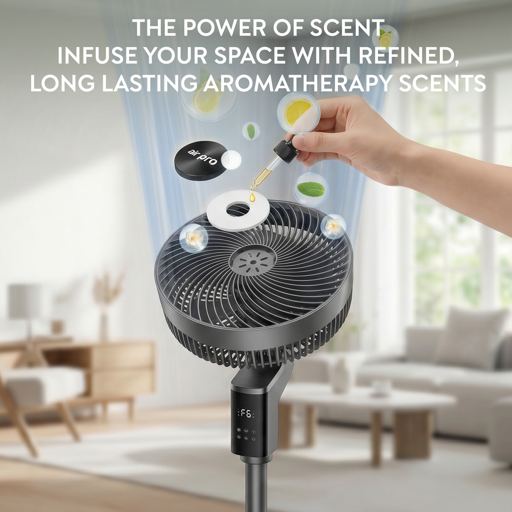 Air Pro Grey SmartVoice 3D Oscillating Height Adjustable Pedestal Fan with Remote 12 inch Image 8