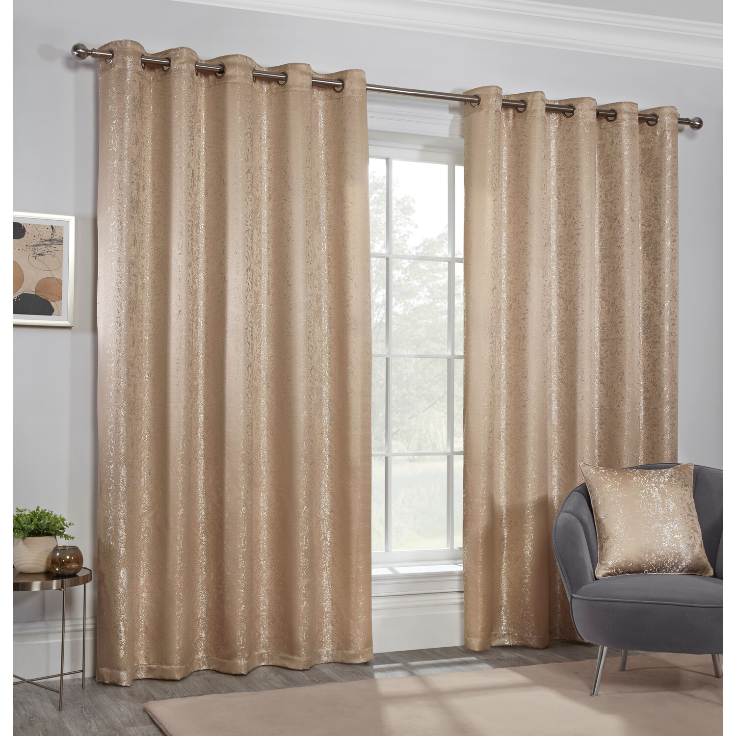 Divante Serene Jacquard Champagne Eyelet Curtain 229 x 168cm Image 2