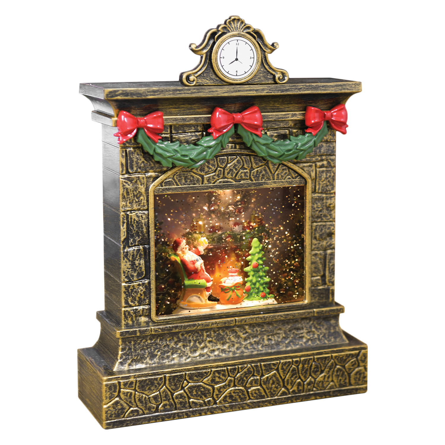 LED Fireplace Lantern With Santa - Brown Image 1