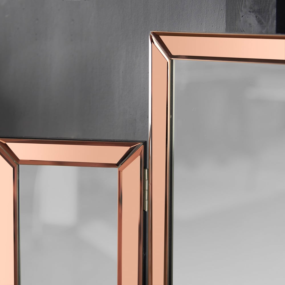 CARME Home Paloma Rosegold Luxury Tri-Fold Folding Tabletop Mirror Vanity Image 4
