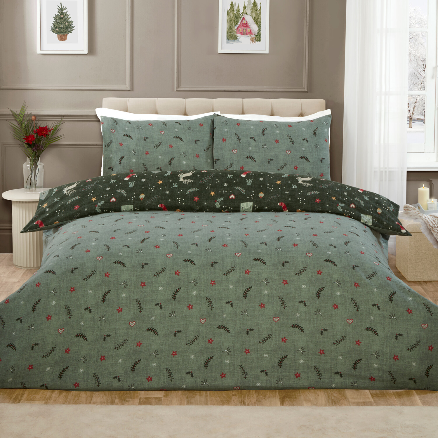 Winter Wishes Duvet Set Green King Image 2