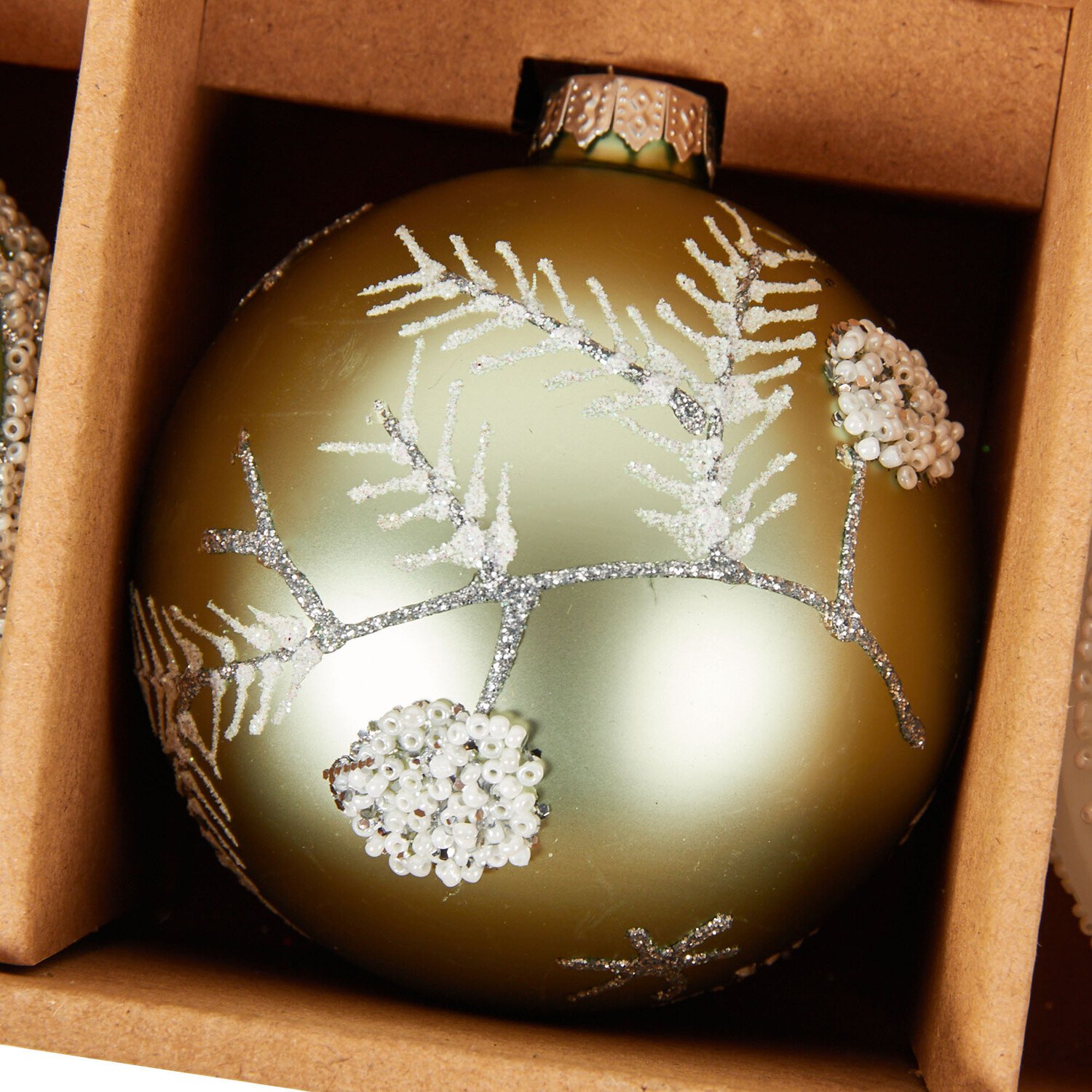 Set of 12 Mistletoe Cottage Glitter Baubles Image 3