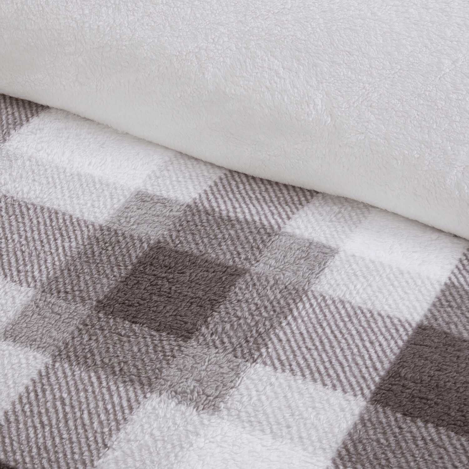 Teddy Fleece Check Duvet Set Grey King Image 3
