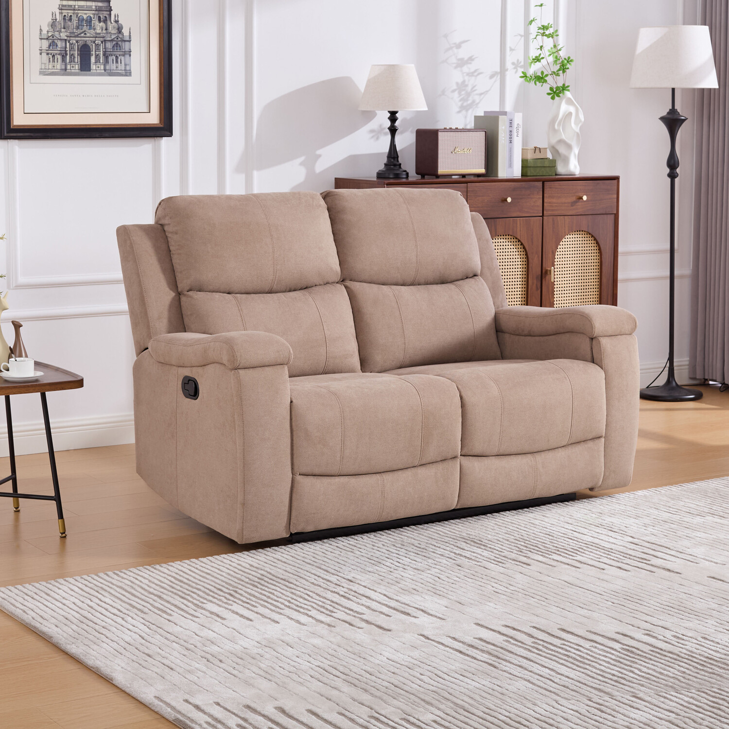 Ledbury 2 Seater Beige Fabric Manual Recliner Sofa Image 1