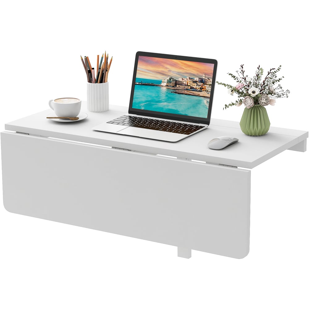 Costway Wall Mounted Drop-Leaf Folding Desk White Image 2