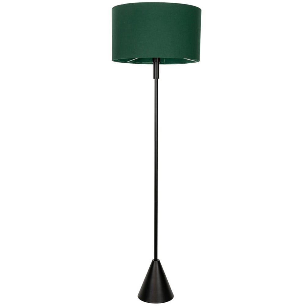 ValueLights Mitch Forest Green Drum Lamp Shade Black Wood Stem Triangle LED Floor Lamp Image 1
