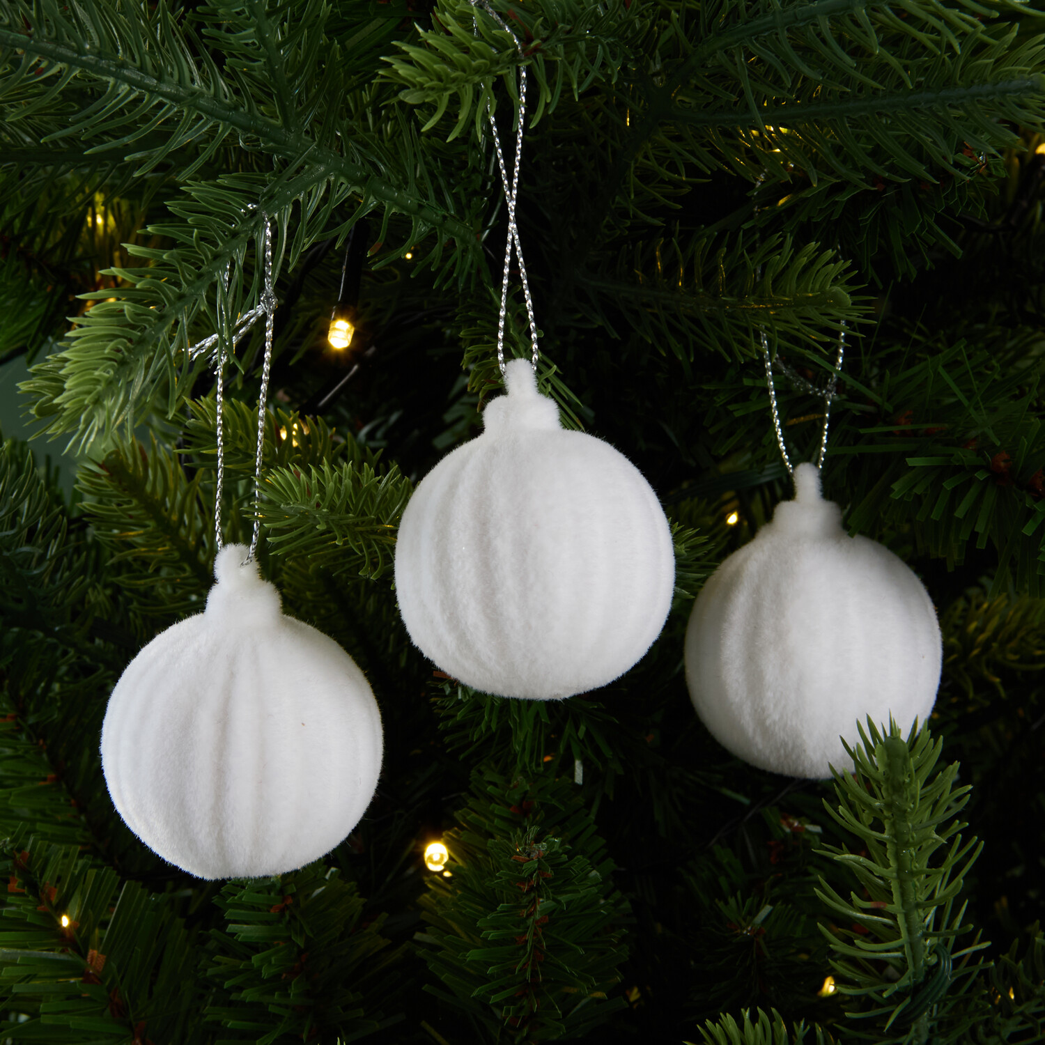 Set of 3 Flocked BaublesWhite Image 2