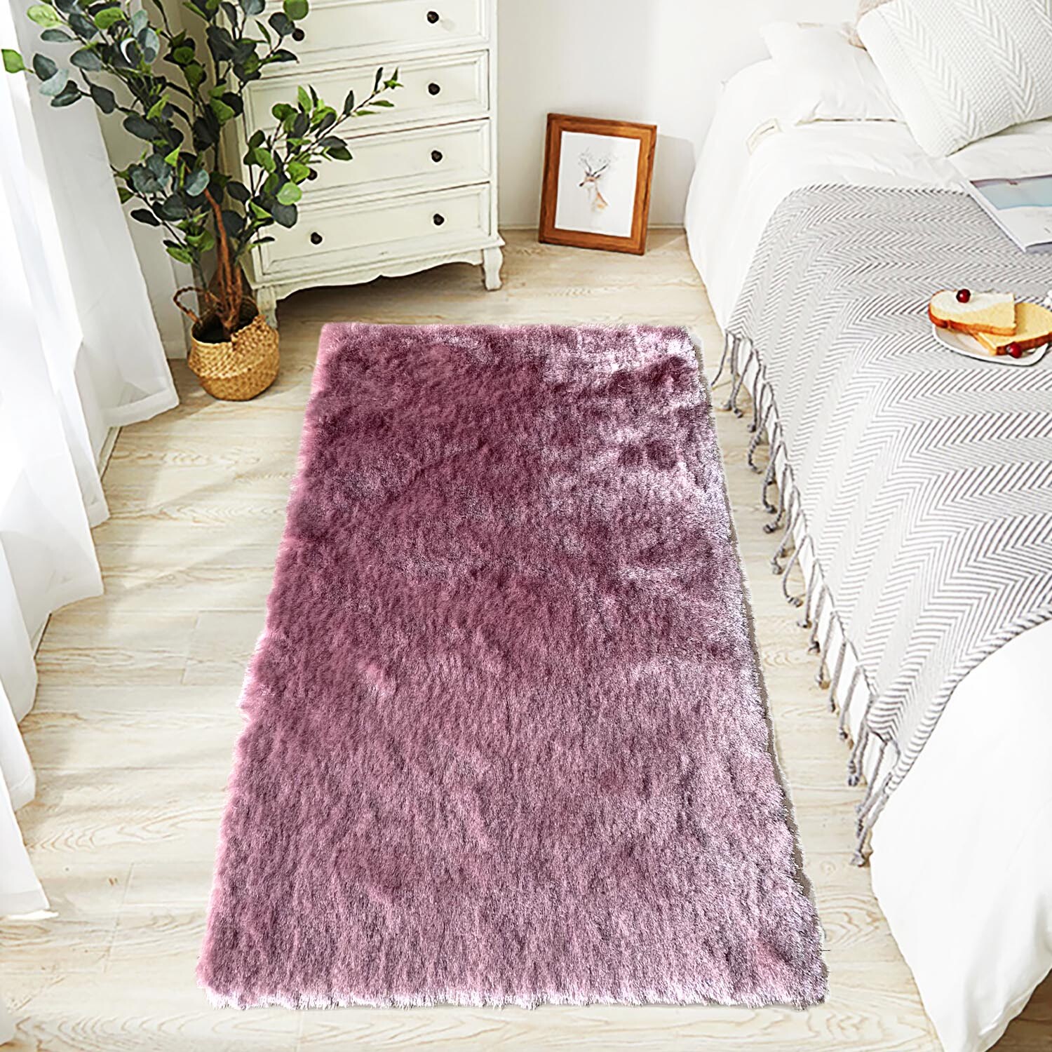 Silky Shaggy Rug - Rose / 150cm Image 2