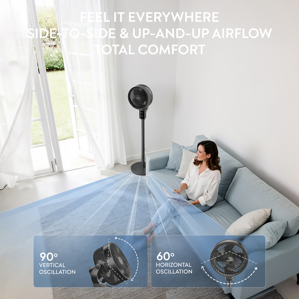 Air Pro Grey SmartVoice 3D Oscillating Height Adjustable Pedestal Fan with Remote 12 inch Image 4