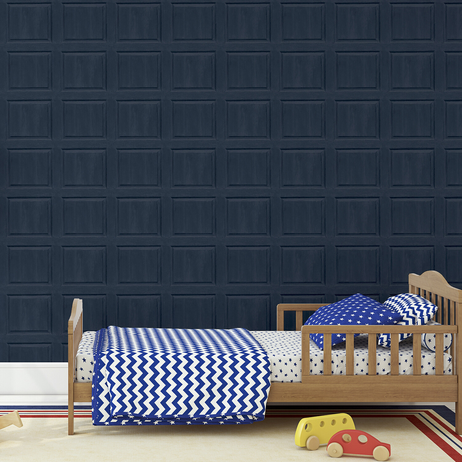 Washed Panelled Wallpaper - Navy Image 5
