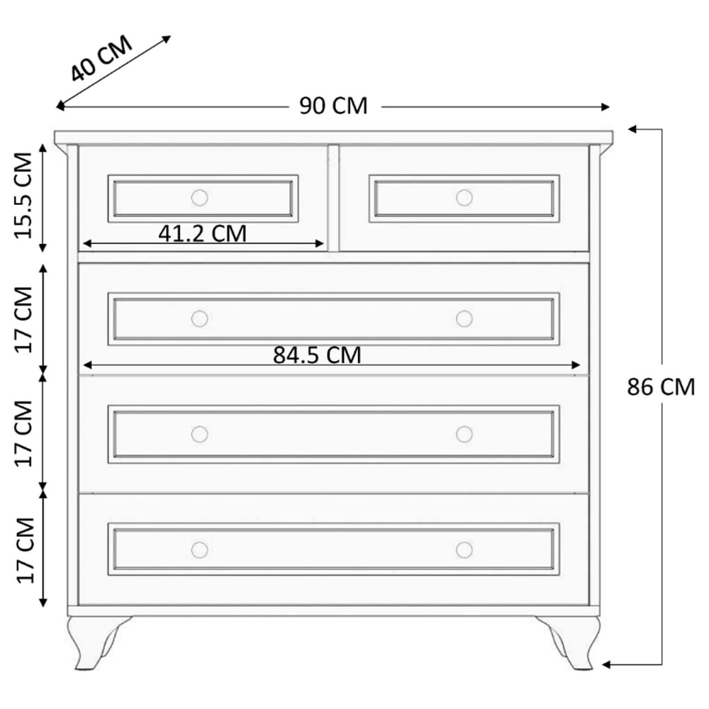 Evu MARIE 5 Drawer Gold and White Chest of Drawers Image 4