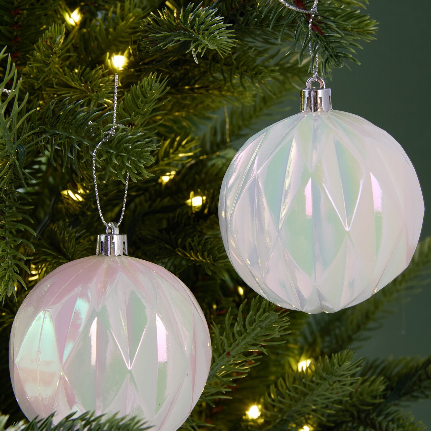 Pack of 4 Iridescent Baubles White Image 3