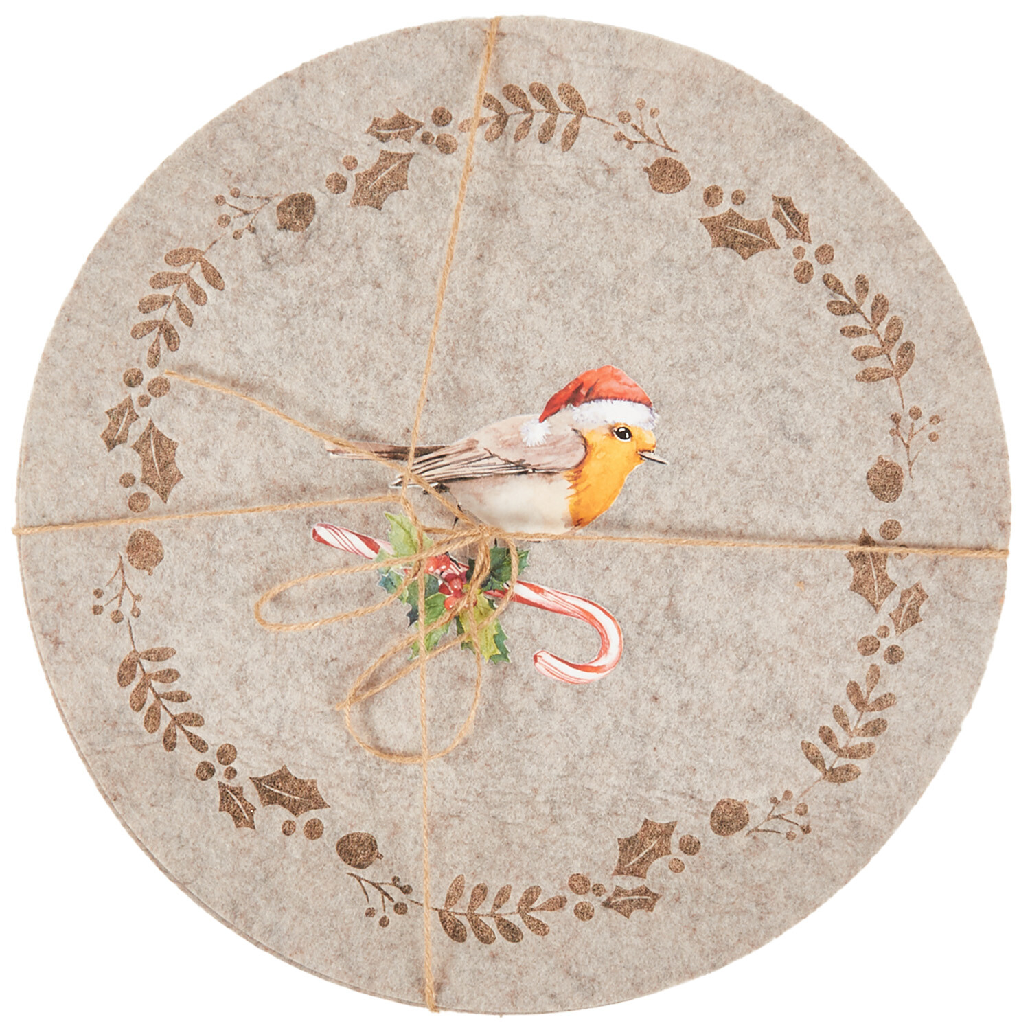Set of 4 Robin Placemats and Coasters - Brown Image 2