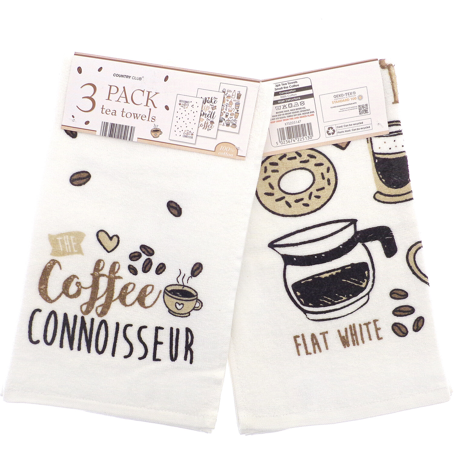 Pack of 3 Smell the Coffee Tea Towels - White Image