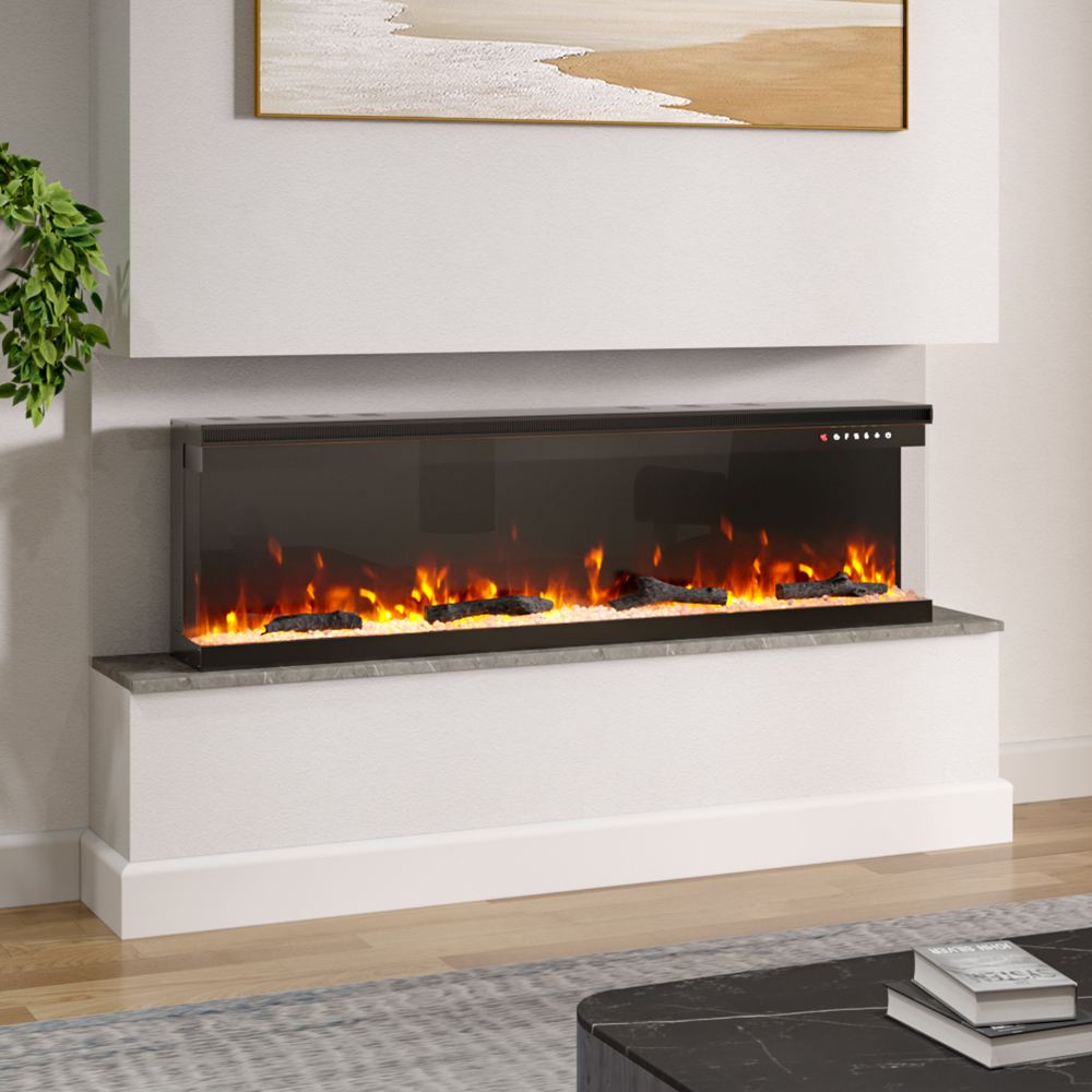 Living and Home 60 Inch 3 Side Electric Fireplace Wall Inset or Freestanding 12 Flame Colours with Remote Control Image 6