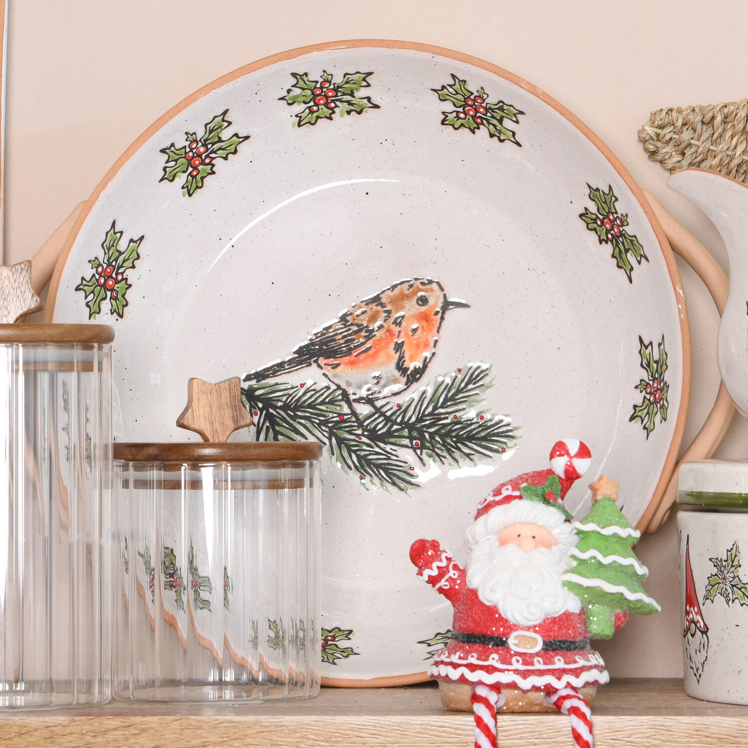 Festive Stone Robin Serving Bowl - White Image 2