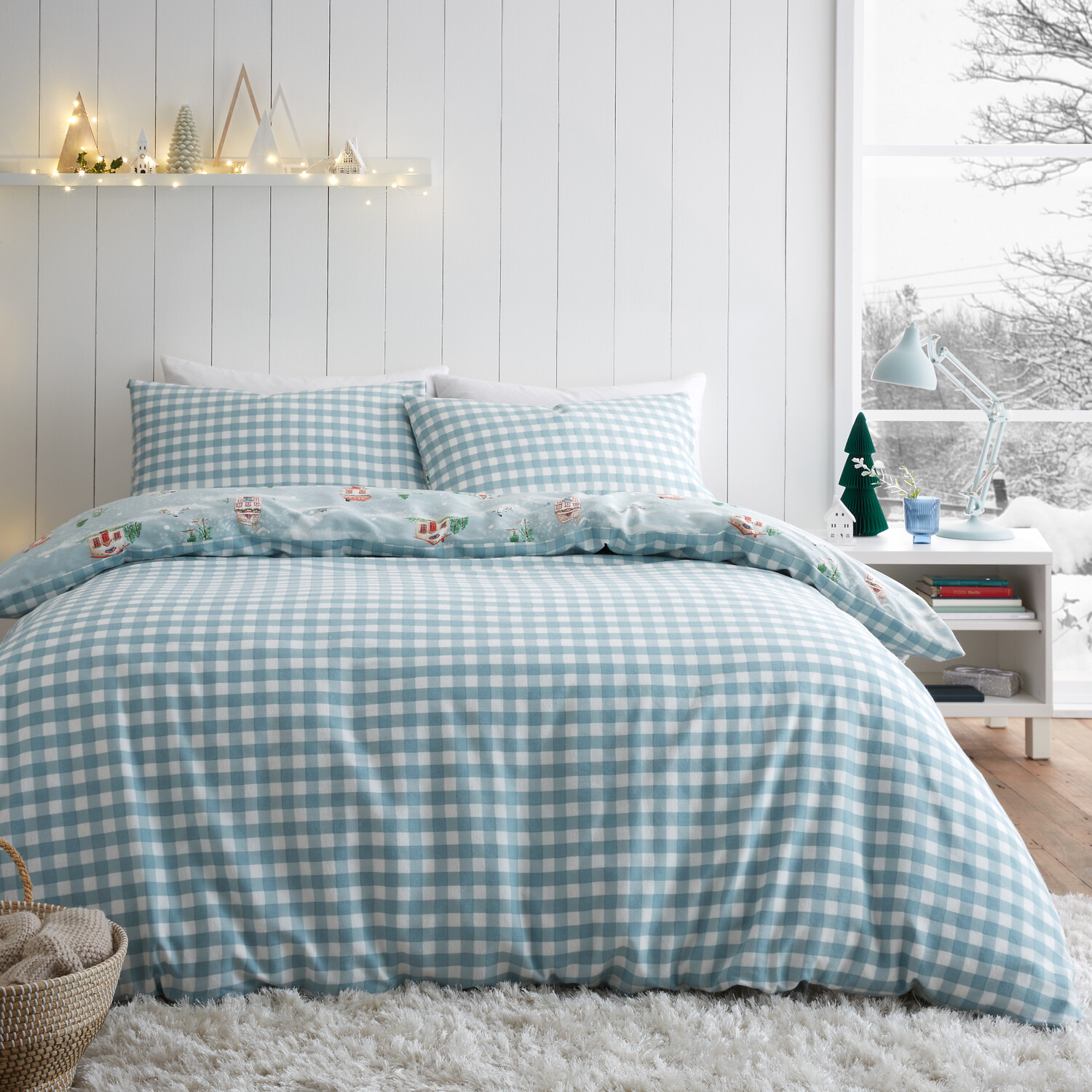 Winter Houses Duvet Set  - Blue / Superking Image 4
