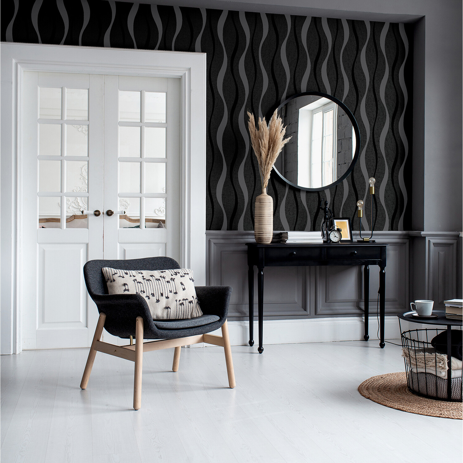 Ribbon Black Wallpaper - Black | Homebase