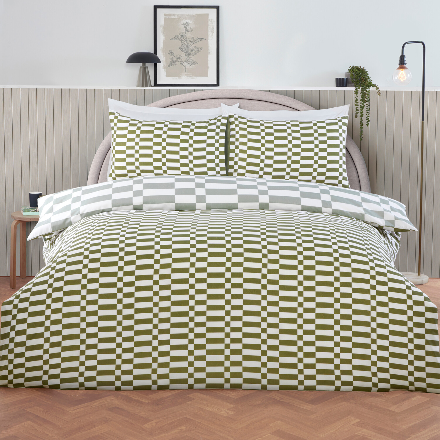Berlin Check Duvet Set Sage King Image 2