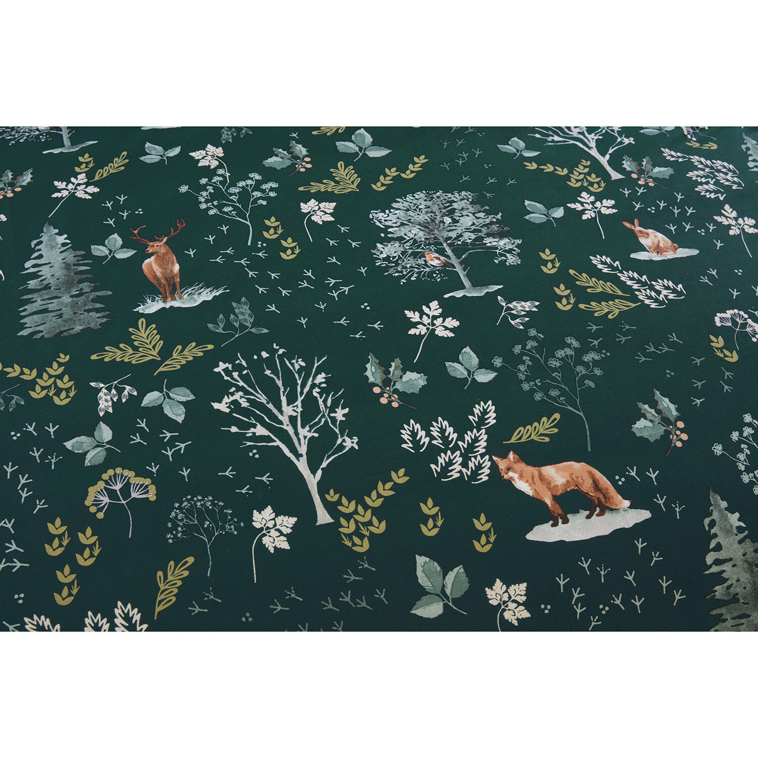 Snowy Forest Duvet Cover and Pillowcase Set - Emerald Green / Double Image 5