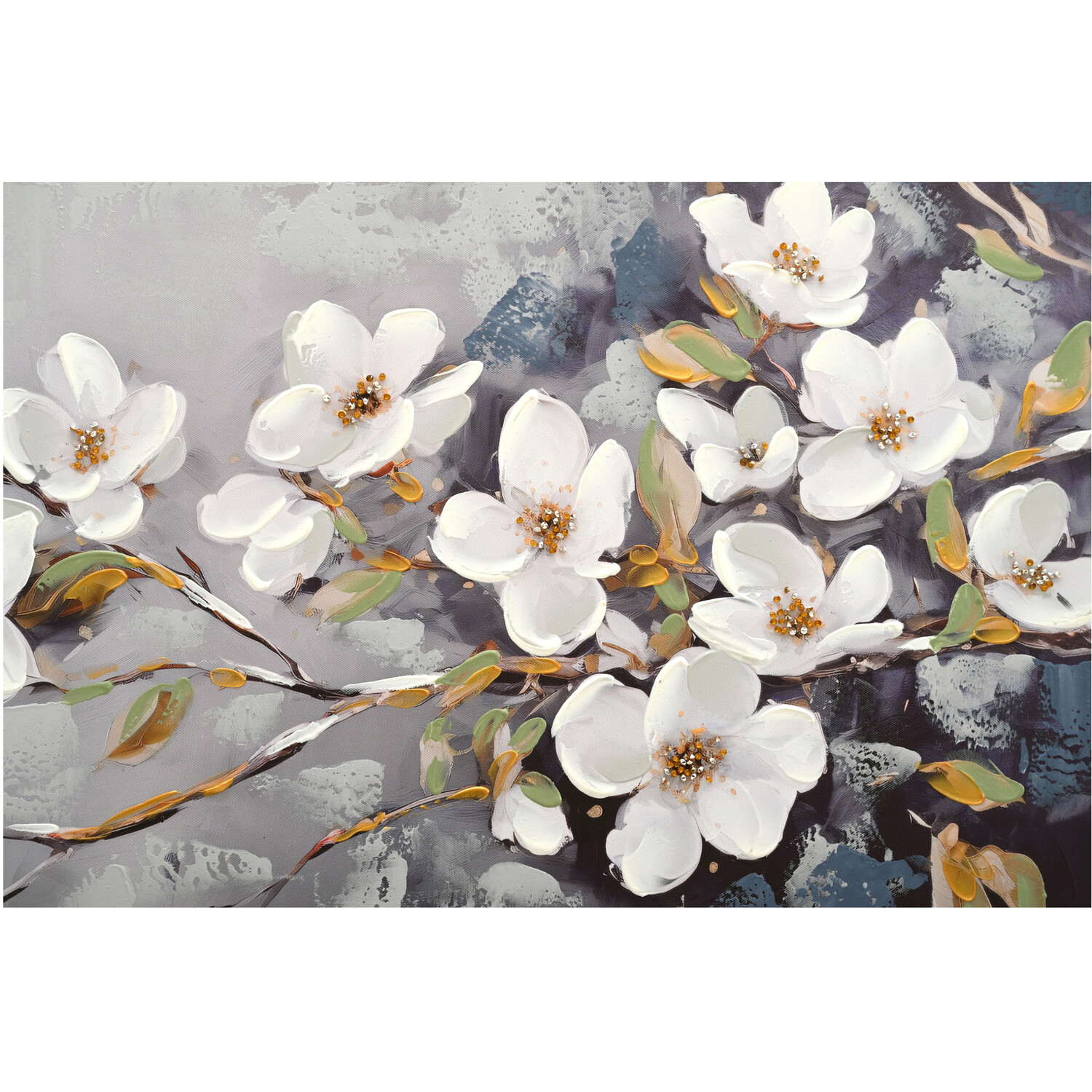 Embellished Dusky Blue Flower Canvas - Dusky Blue Image 3