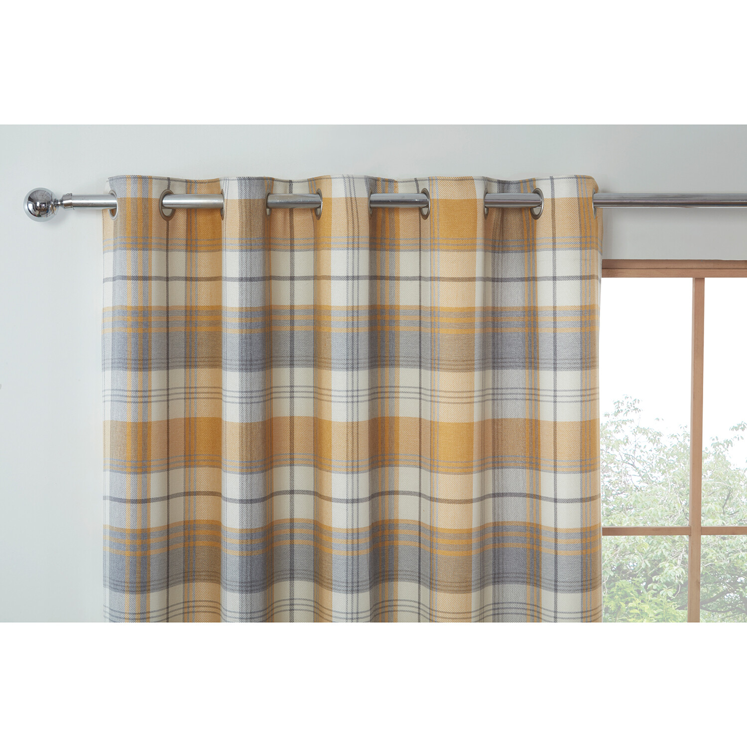 Divante Ochre Hamilton Check Eyelet Curtains 168 x 229cm Image 2